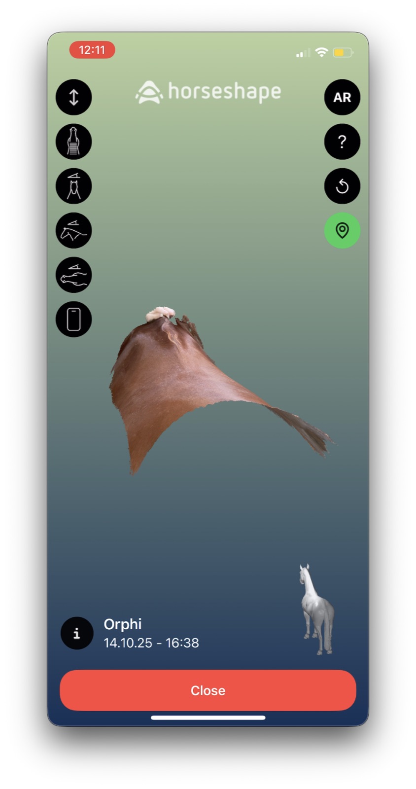 A 3D horse back scan captured in the horseshape app