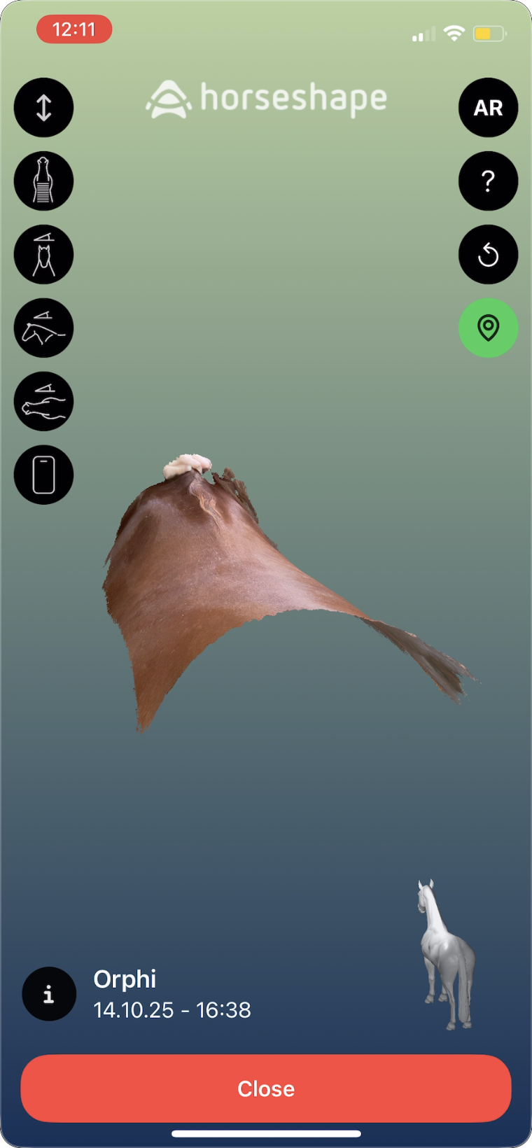A 3D horse back scan captured in the horseshape app