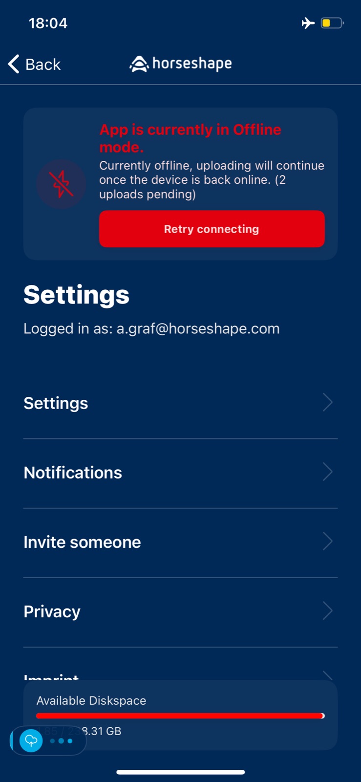 The horseshape app queuing an upload while offline