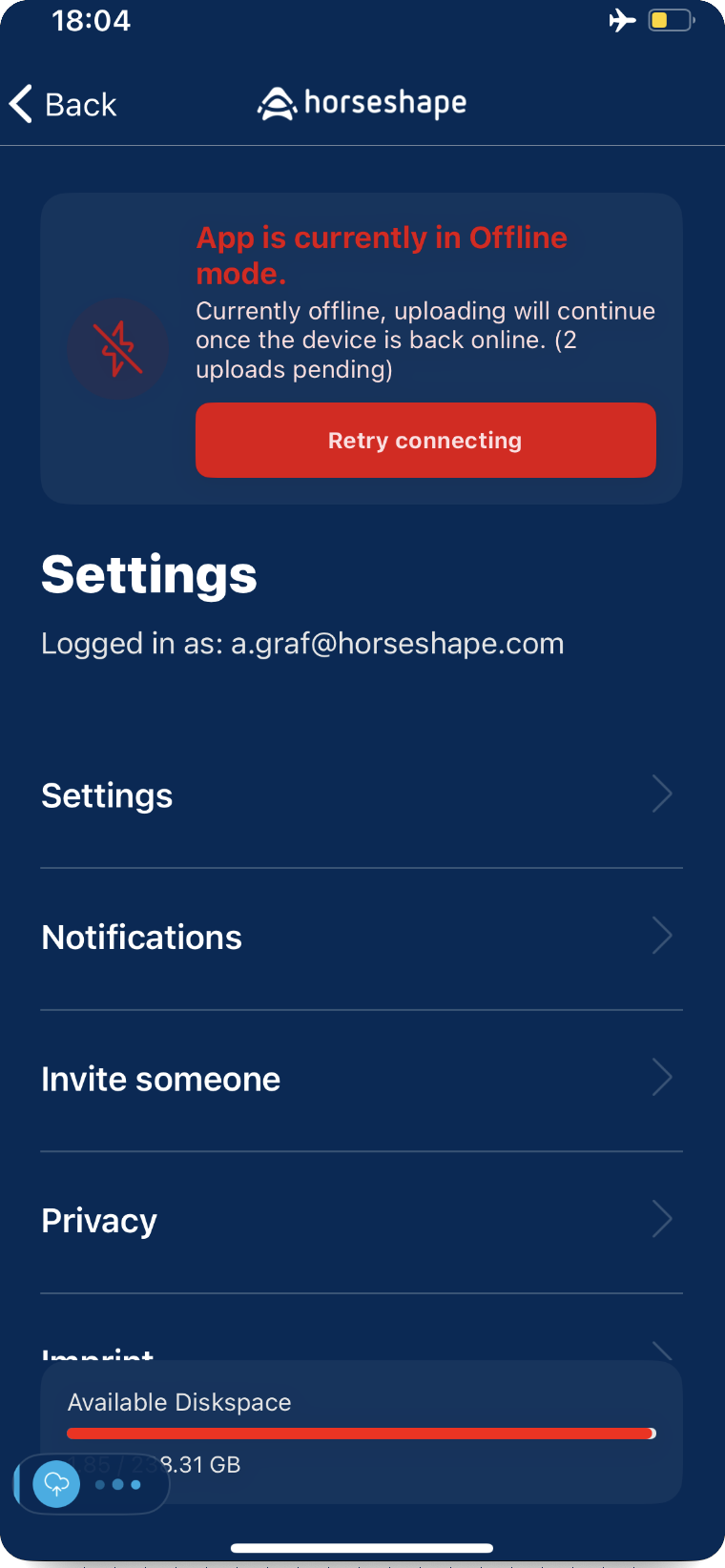 The horseshape app queuing an upload while offline
