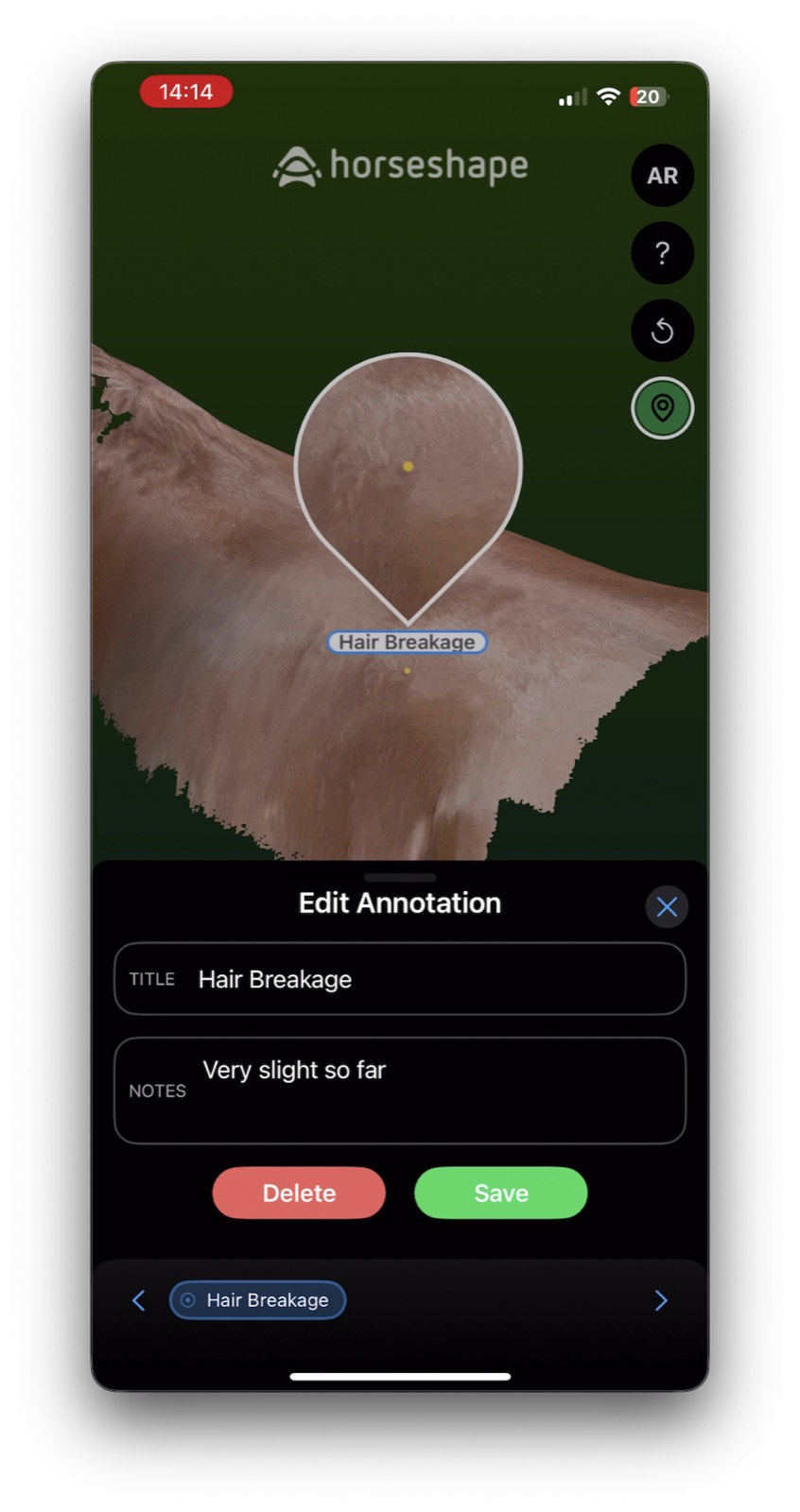 Anatomy annotations placed on a 3D scan