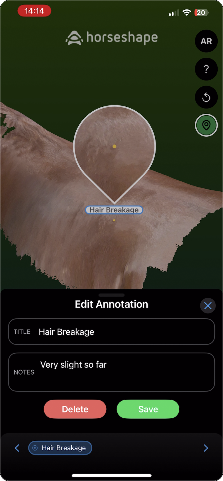 Anatomy annotations placed on a 3D scan