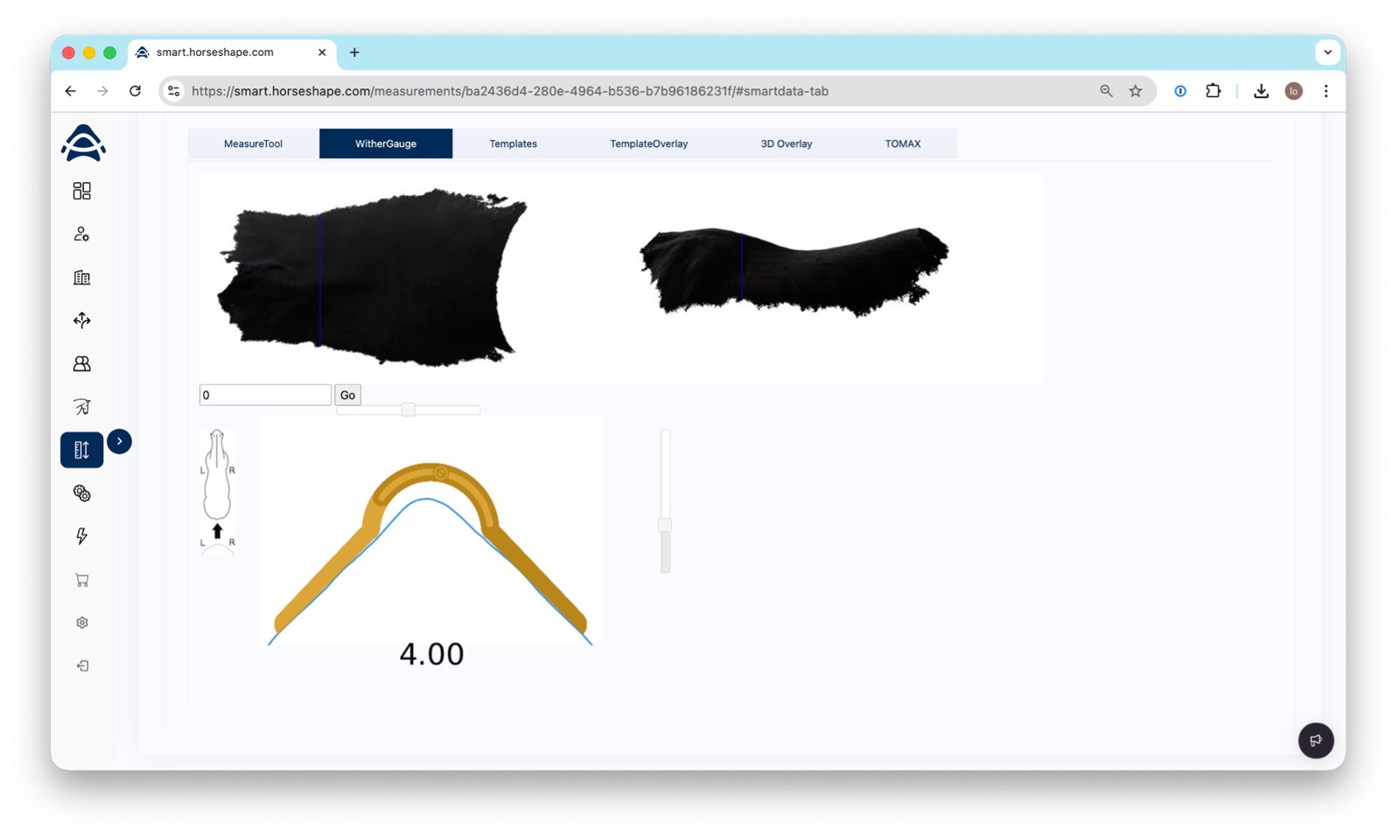 A wither measurement transferred to the digital wither gauge